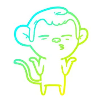 Cold gradient line drawing cartoon suspicious monkey Stock Illustration