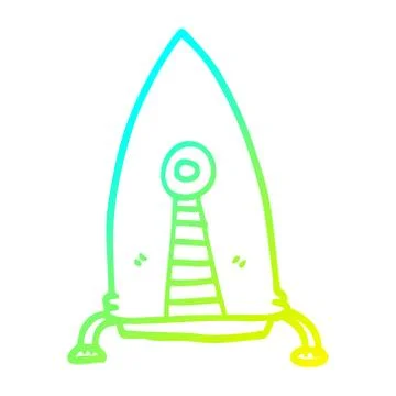 Cold gradient line drawing cartoon space rocket Stock Illustration