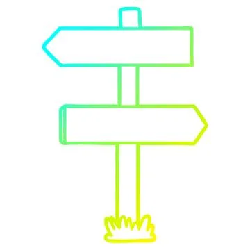 Cold gradient line drawing cartoon sign post Stock Illustration