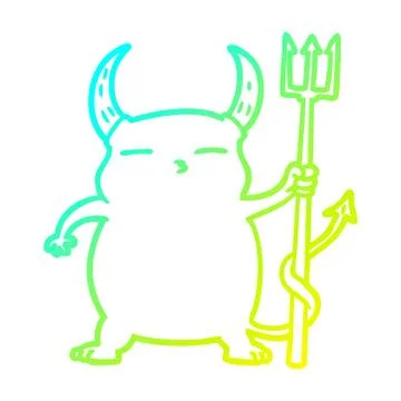 Cold gradient line drawing cartoon little devil Illustrazione stock