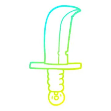 Cold gradient line drawing cartoon of an old bronze sword Stock Illustration