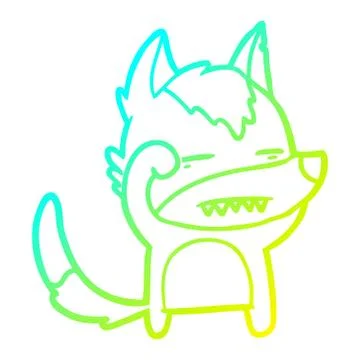 Cold gradient line drawing cartoon wolf showing teeth Stock Illustration