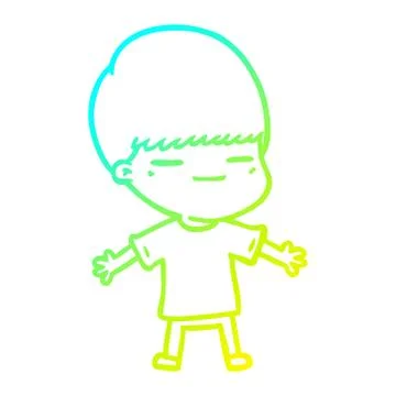 Cold gradient line drawing cartoon smug boy Stock Illustration