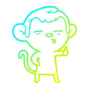 Cold gradient line drawing cartoon suspicious monkey Stock Illustration