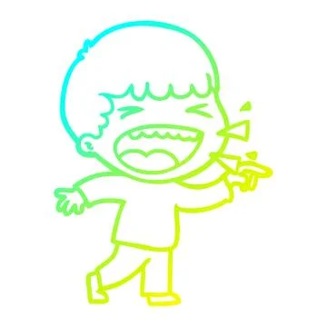 Cold gradient line drawing cartoon laughing man Stock Illustration