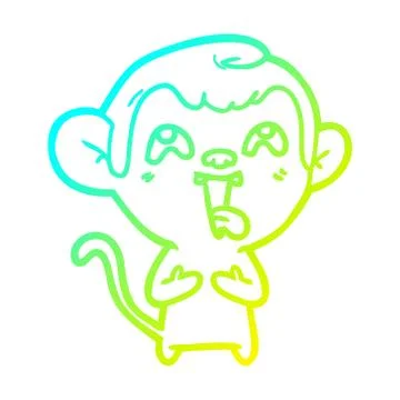 Cold gradient line drawing crazy cartoon monkey Stock Illustration