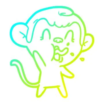 Cold gradient line drawing crazy cartoon monkey Stock Illustration