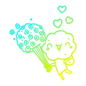 Cold gradient line drawing cute cartoon cloud head creature Stock Illustration