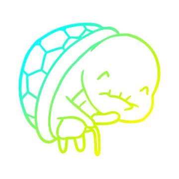Cold gradient line drawing cute old turtle with walking stick Stock Illustration