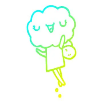 Cold gradient line drawing cute cartoon cloud head creature Stock Illustration
