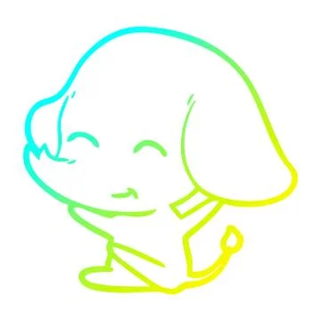 Cold gradient line drawing cute cartoon elephant Stock Illustration