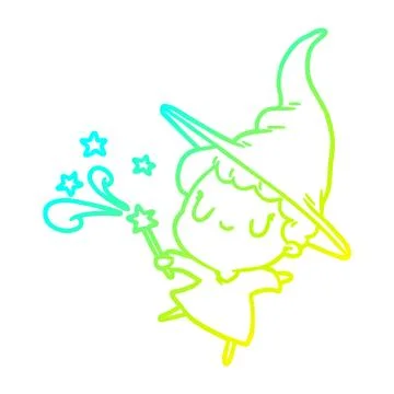 Cold gradient line drawing cute witch casting spell Ilustração Stock