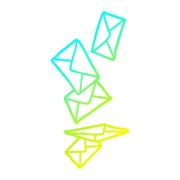 Cold gradient line drawing envelopes falling Stock Illustration