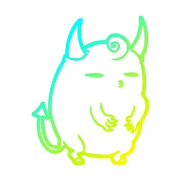 Cold gradient line drawing fat little halloween devil Stock Illustration
