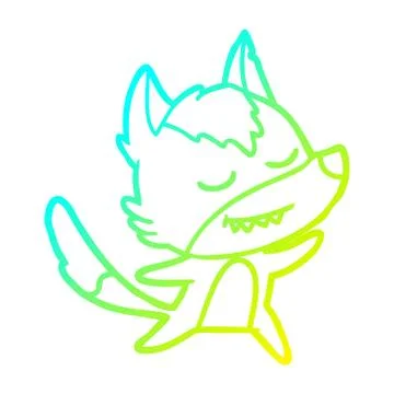 Cold gradient line drawing friendly cartoon wolf dancing Stock Illustration