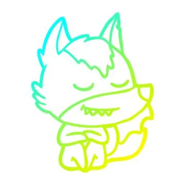 Cold gradient line drawing friendly cartoon wolf sitting 스톡 일러스트