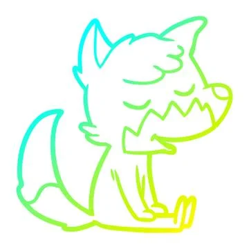 Cold gradient line drawing friendly cartoon sitting fox Illustrazione stock