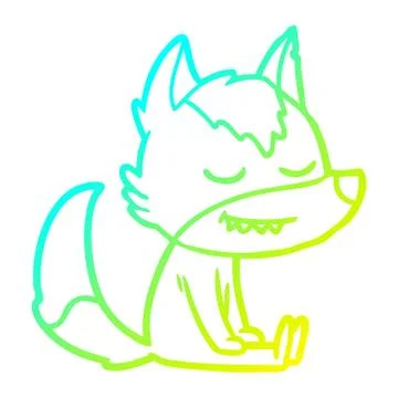 Cold gradient line drawing friendly cartoon wolf sitting down 스톡 일러스트