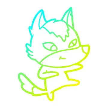 Cold gradient line drawing friendly cartoon wolf dancing Stock Illustration