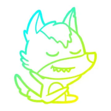 Cold gradient line drawing friendly cartoon wolf sitting イラスト素材