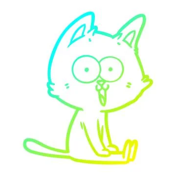 Cold gradient line drawing funny cartoon cat sitting Stock Illustration