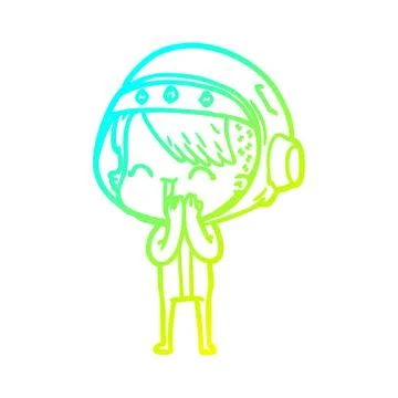 Cold gradient line drawing giggling cartoon space girl Stock Illustration