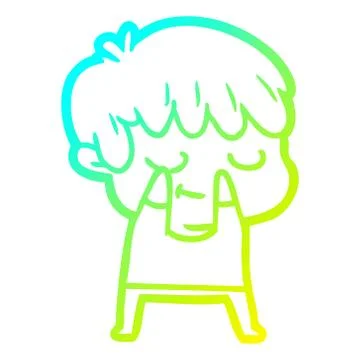 Cold gradient line drawing happy cartoon boy Stock Illustration