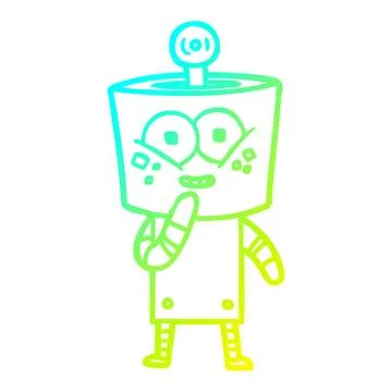 Cold gradient line drawing happy cartoon robot giggling Stock Illustration