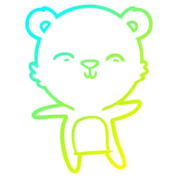 Cold gradient line drawing happy cartoon polar bear dancing Stock Illustration