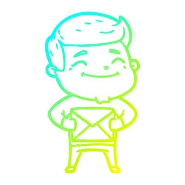 Cold gradient line drawing happy cartoon man with parcel 스톡 일러스트
