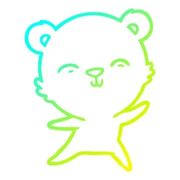 Cold gradient line drawing happy cartoon polar bear dancing Stock Illustration