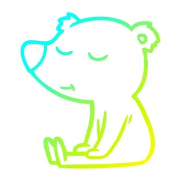 Cold gradient line drawing happy cartoon bear sitting Stock Illustration