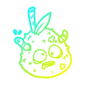 Cold gradient line drawing rotting old pear with worm Stock-Illustration
