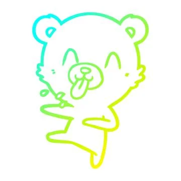 Cold gradient line drawing rude cartoon dancing polar bear sticking out tongu Stock Illustration