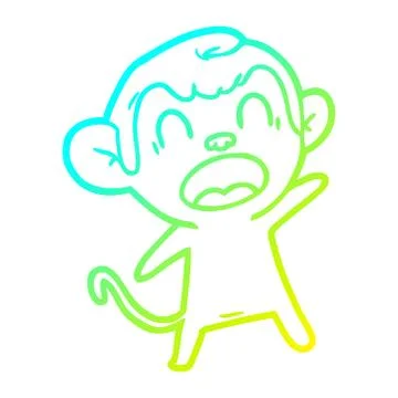 Cold gradient line drawing shouting cartoon monkey Stock Illustration