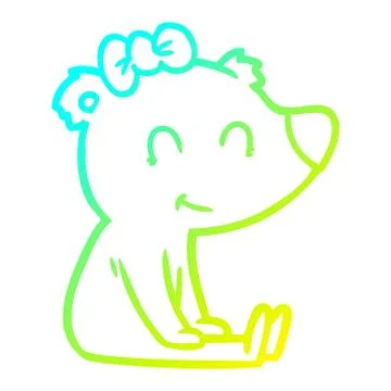 Cold gradient line drawing sitting female bear cartoon Stock Illustration