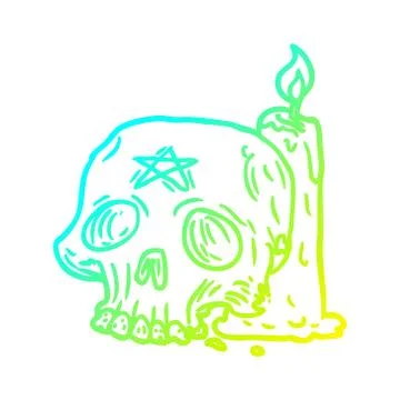 Cold gradient line drawing spooky skull and candle Ilustração Stock