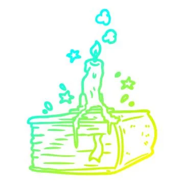 Cold gradient line drawing spooky spellbook with dribbling candle Ilustração Stock