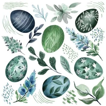 Cold green and blue easter clipart collection Stock Illustration
