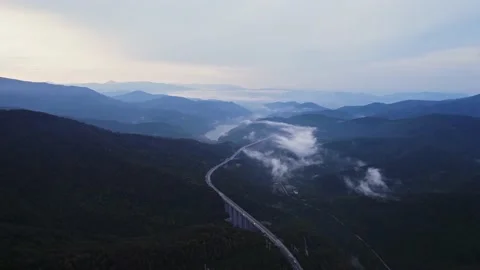 Cold Haze Pollution Man Made Highway Clouds Traffic Nature Drone Stock Footage 237357617