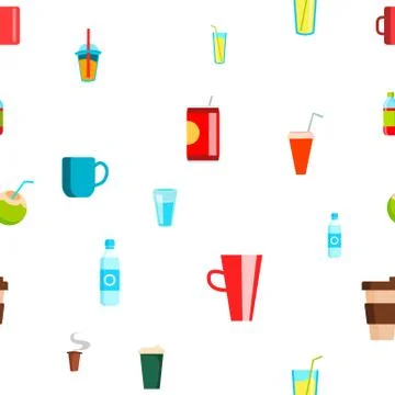Cold Hot Drink Seamless Pattern Vector. Tropical, Cafe Beverage. Cute Graphic Stock Illustration