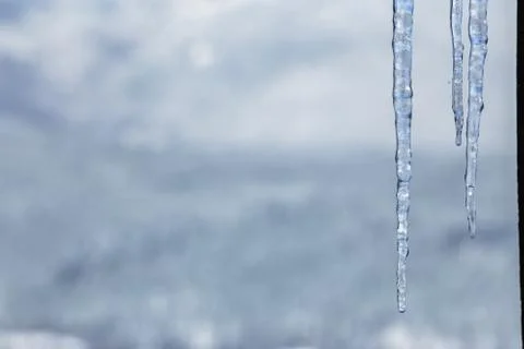 Cold icicles of clear ice Stock Photos