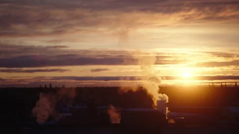 Cold Industrial Alaska Sunset Stock Footage 196191343
