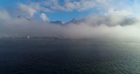 Cold lake with fog Stock Footage 102564447
