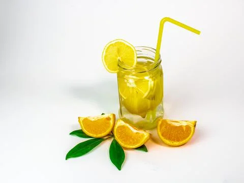 Cold lemonade in a decanter. Refreshing cold oranges lemonade in a carafe on  Stock Photos