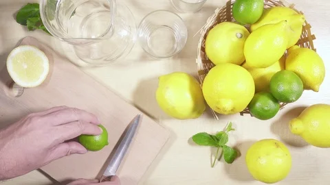 Cold lemonade in the decanter on the table Stock-Footage 91325439