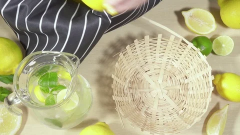 Cold lemonade in the decanter on the table Stock Footage 91325508