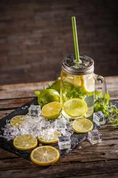 Cold lemonade with mint leaf Stock Photos