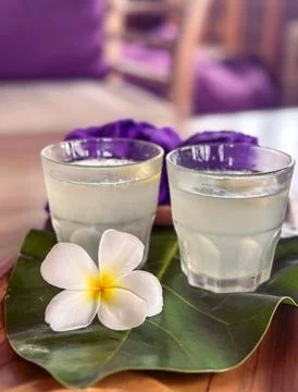 Cold Lemonade Served in Calm Peaceful Spa Setting Stock Photos