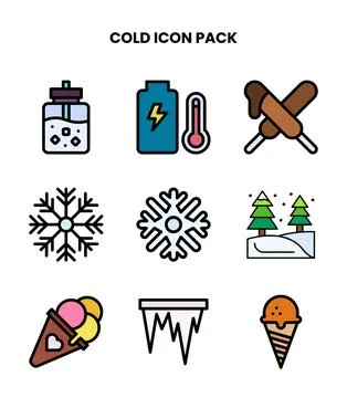 Cold Lineal Color Vector Icons Pack Stock Illustration